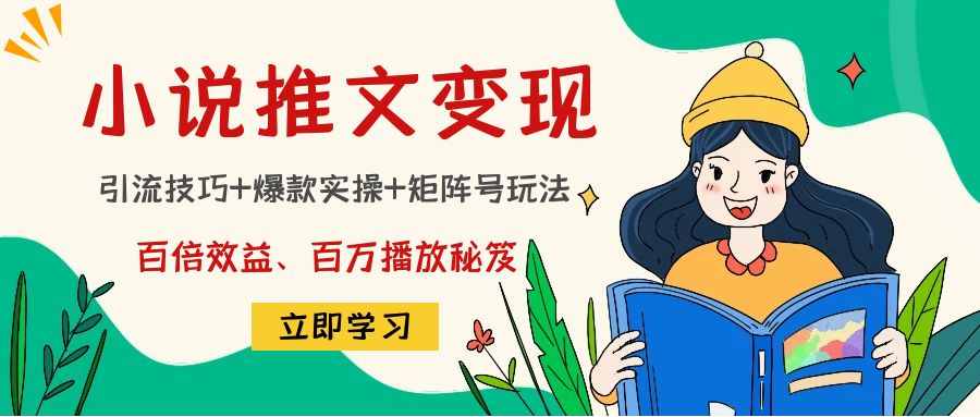 小说推文训练营：引流技巧+爆款实操+矩阵号玩法，百倍效益、百万播放秘笈