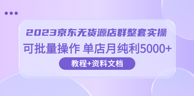 图片[1]-2023京东-无货源店群整套实操 可批量操作 单店月纯利5000+63节课+资料文档-淘金部落