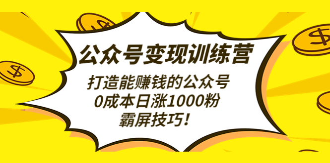 公众号变现训练营（第3期）打造能赚钱的公众号，0成本日涨1000粉，霸屏技巧