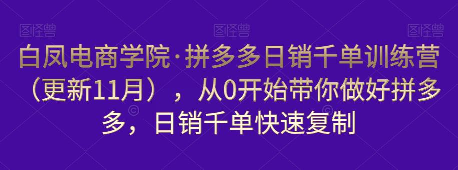 图片[1]-拼多多日销千单训练营（更新11月），从0开始带你做好拼多多，日销千单快速复制-淘金部落