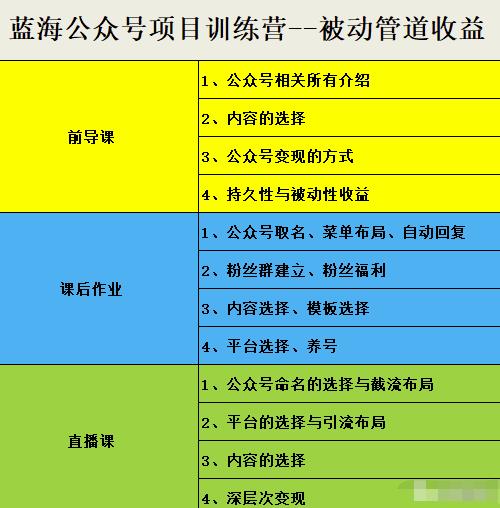 蓝海公众号项目赚钱训练营，手把手教你实操运营公众号和小程序变现