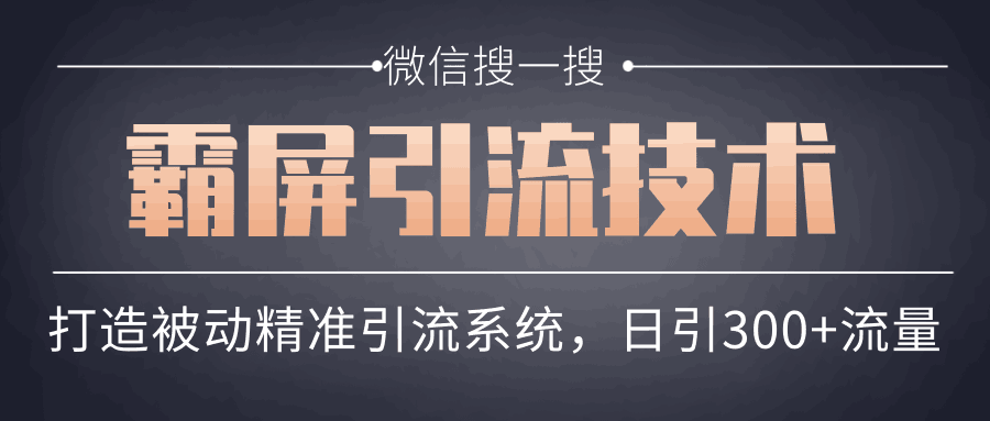 微信SEO搜一搜霸屏引流技术，打造被动精准引流系统，轻松日引300+流量