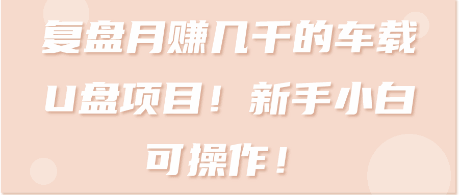 复盘月赚几千的车载U盘项目！新手小白可操作！【视频教程】