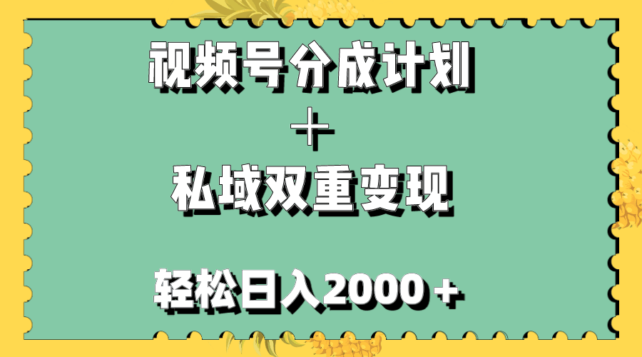 图片[1]-视频号分成计划＋私域双重变现，轻松日入1000＋，无任何门槛，小白轻松上手-淘金部落