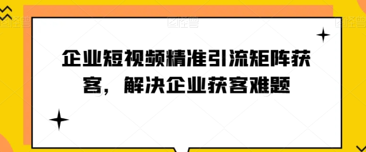 图片[1]-短视频时代，企业如何实现精准引流与矩阵获客【实战攻略】-淘金部落