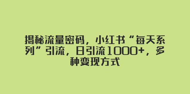 图片[1]-揭秘流量密码，小红书“每天系列”引流，日引流1000+，多种变现方式-淘金部落