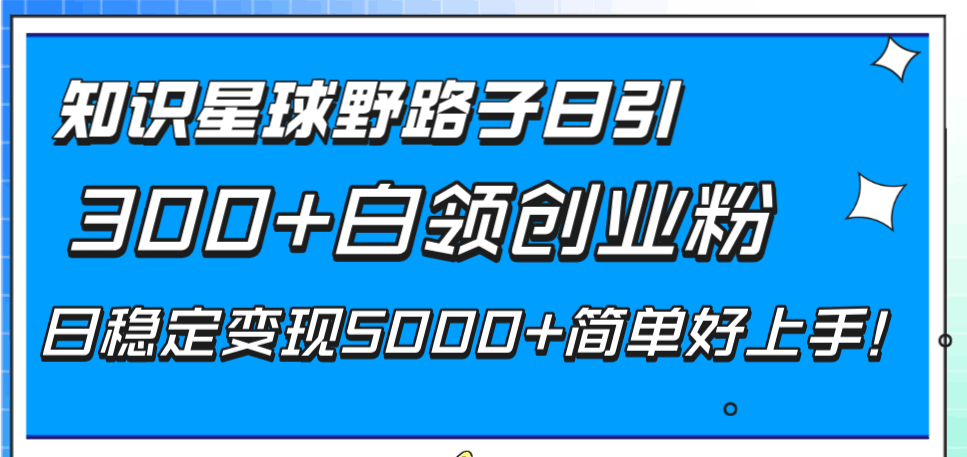 图片[1]-知识星球野路子日引300+白领创业粉，日稳定变现5000+简单好上手！-淘金部落