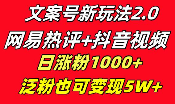 图片[1]-文案号新玩法：网易热评+抖音文案 一天涨粉1000+ 多种变现模式 泛粉也可变现-淘金部落