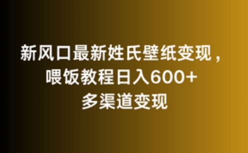 新风口最新姓氏壁纸变现，喂饭教程日入600 【揭秘】