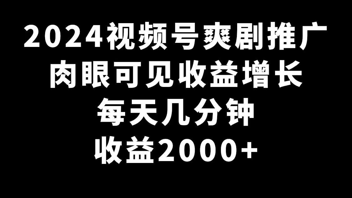 图片[1]-2024视频号爽剧推广，肉眼可见的收益增长，每天几分钟收益2000+-淘金部落