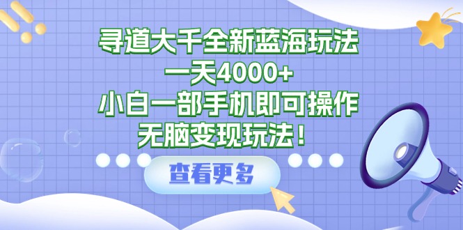 图片[1]-寻道大千全新蓝海玩法，一天4000+，小白一部手机即可操作，无脑变现玩法！-淘金部落