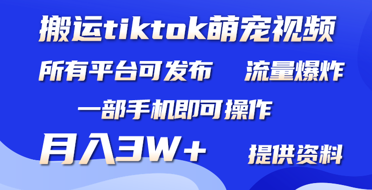 图片[1]-只搬运Tiktok萌宠类视频，1部手机即可。适合所有短视频平台均，月入3W+-淘金部落