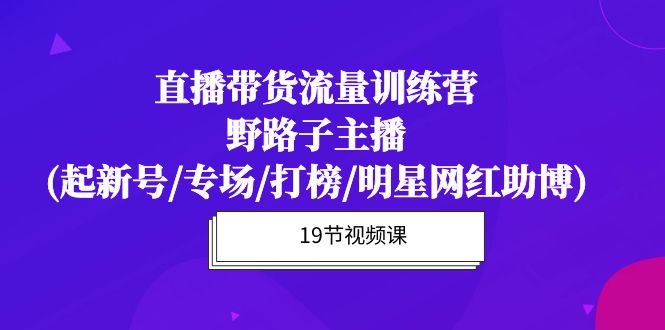 图片[1]-直播带货流量特训课程：野路子主播(起新号/专场/打榜/明星网红助博)19节课-淘金部落