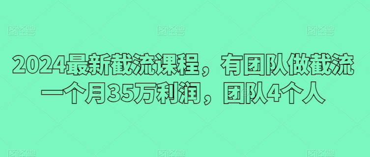 2024最新截流课程，有团队做截流一个月35万利润，团队4个人 -1