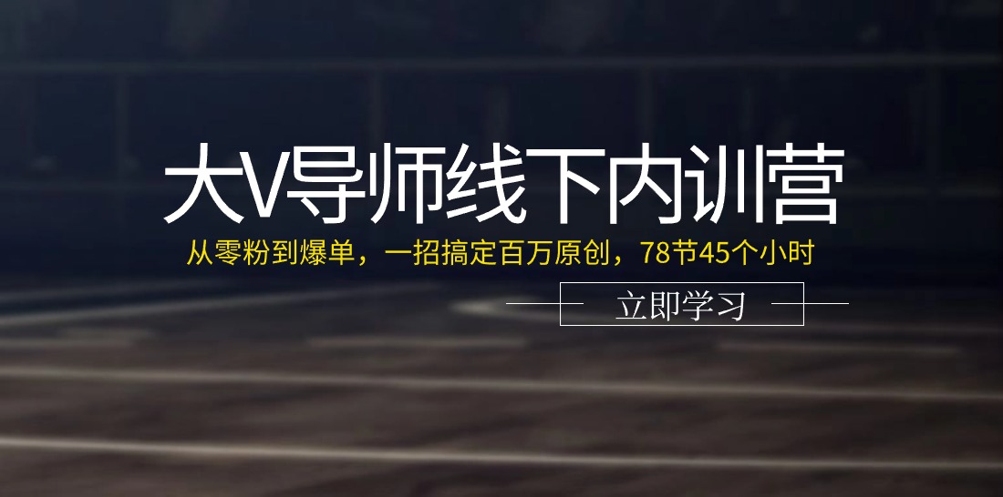 图片[1]-大V导师线下内训营：从零粉到爆单，一招搞定百万原创，78节45个小时-淘金部落