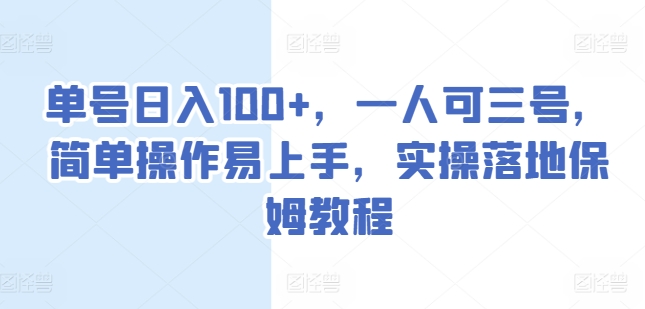 单号日入100+，一人可三号，简单操作易上手，实操落地保姆教程【揭秘】 -1