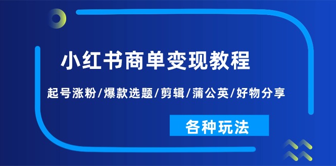 图片[1]-小红书商单变现教程：起号涨粉/爆款选题/剪辑/蒲公英/好物分享/各种玩法-淘金部落