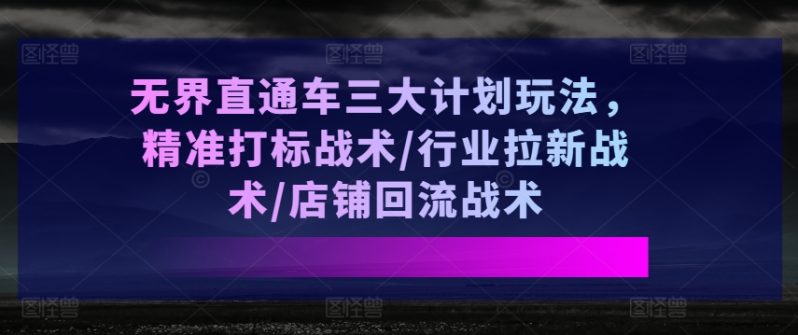 无界直通车三大计划玩法，精准打标战术/行业拉新战术/店铺回流战术 -1