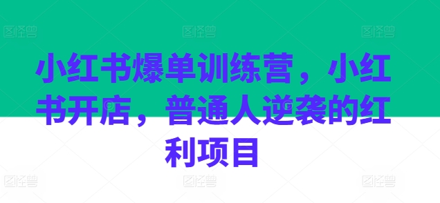 小红书爆单训练营，小红书开店，普通人逆袭的红利项目 -1