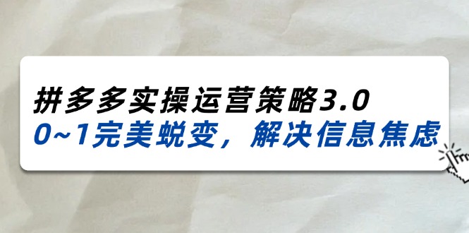 图片[1]-2024_2025拼多多实操运营策略3.0，0~1完美蜕变，解决信息焦虑（38节）-淘金部落