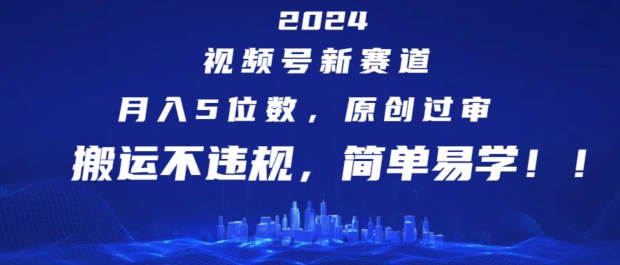 2024视频号新赛道，月入5位数+，原创过审，搬运不违规，简单易学【揭秘】 -1