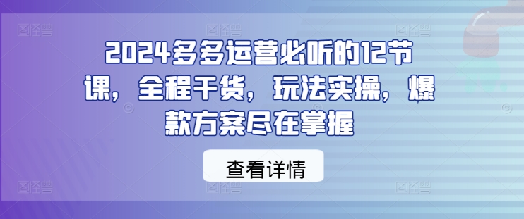 2024多多运营必听的12节课，全程干货，玩法实操，爆款方案尽在掌握 -1