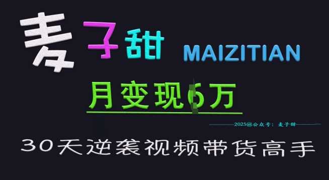 麦子甜30天逆袭视频带货高手，单月变现6W加特训营 -1